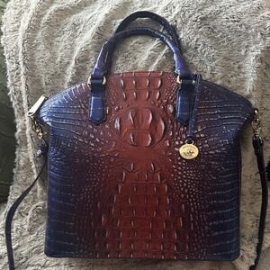Brahmin Ombre Aubergine to Brown Embossed Leather Satchel